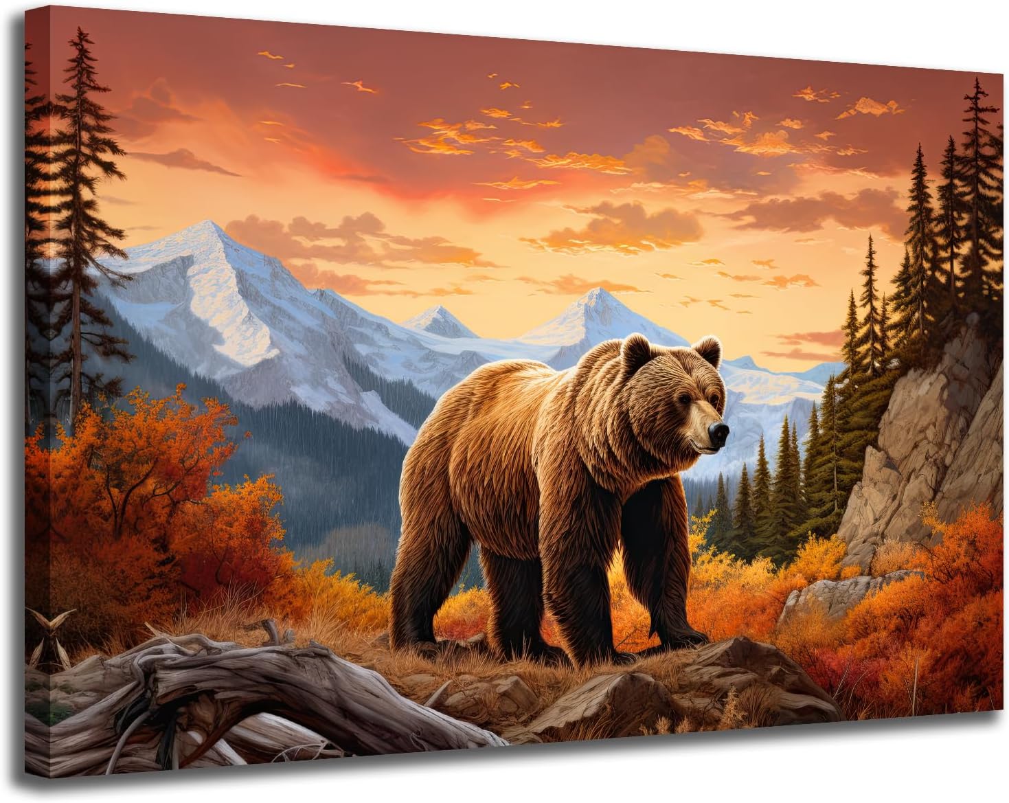 Wolf Wall Art Canvas Wolf in the Mountains Wildlife Landscape Forest Rocky Poster Artwork Framed Modern Home Office Bathroom Living Room Decor