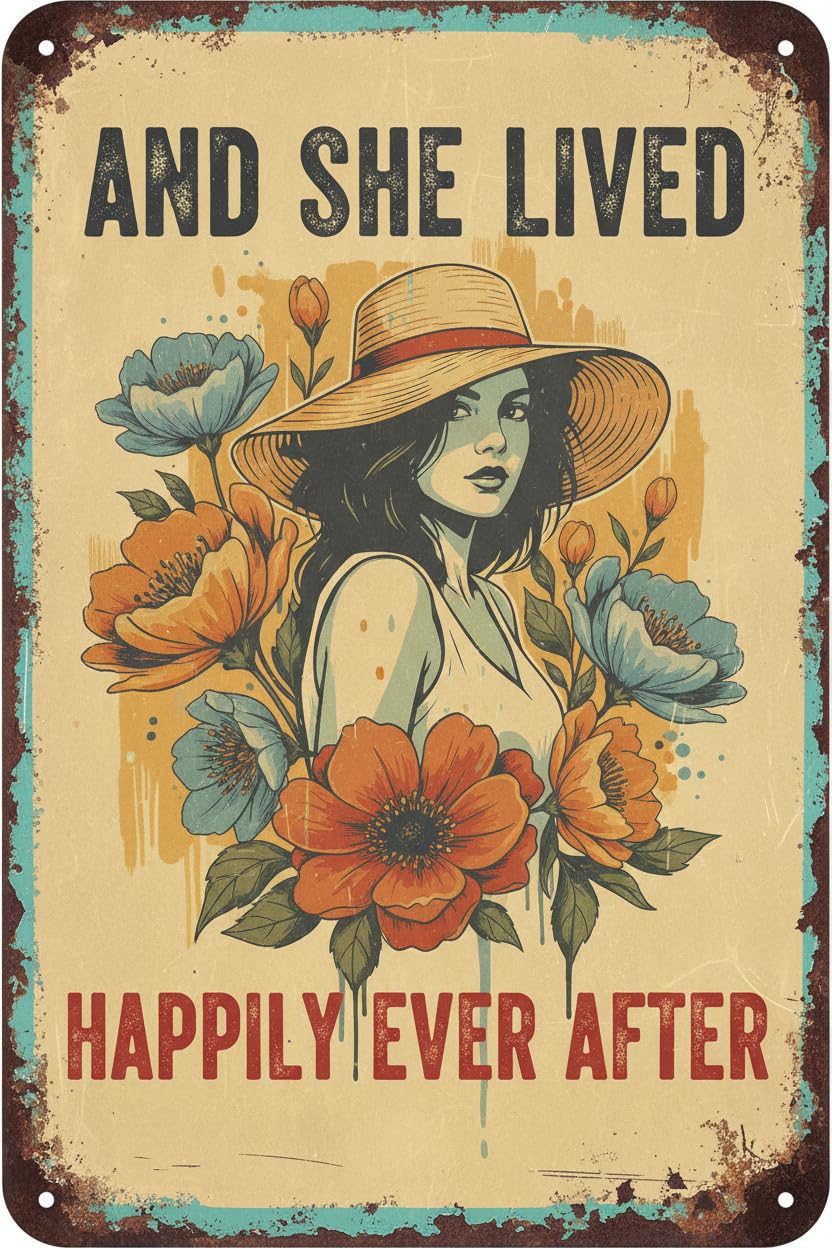 And She Lived Happily Ever After Tin Sign, 8x12 Inch