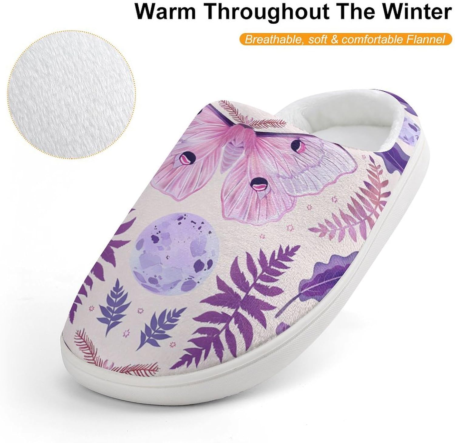Luna Moth Moon Cute Cotton Slippers Anti-slip House Shoe Slipper Indoor Outdoor