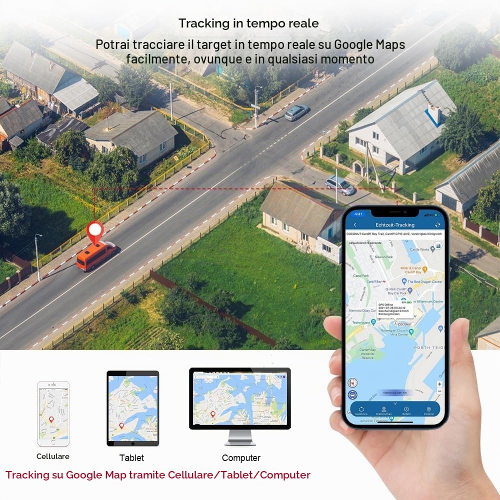 Winnes Mini GPS Tracker 4G, localizzatore GPS TK901, magnetico, impermeabile, posizione in tempo reale, app SMS per moto, auto, bici, scooter, bagagli, borsa per bambini