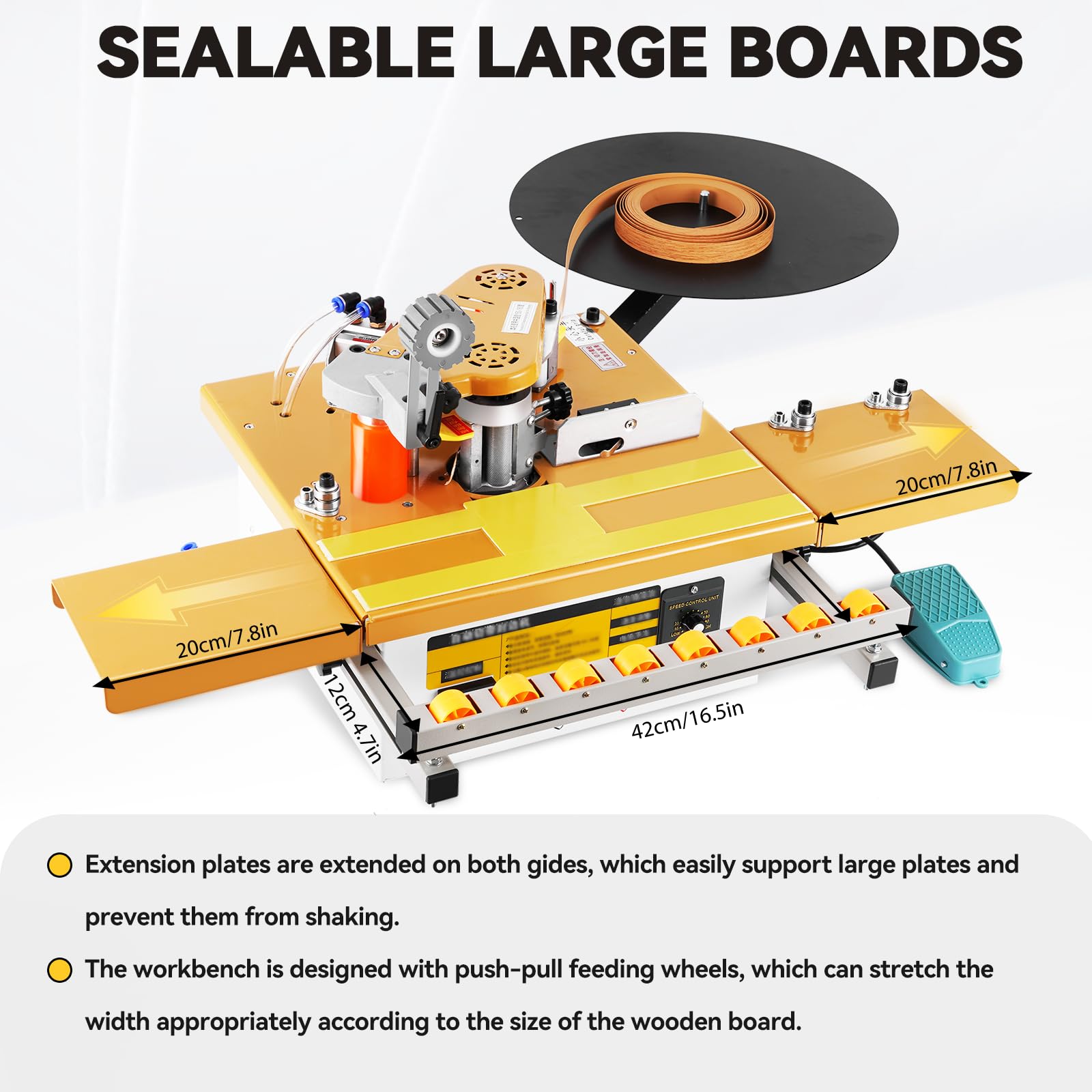 YUCHENGTECH Encoladora de Cantos Portátil Encoladora de Cantos con Rompecintas Automática,Control de Velocidad 2-6m/min Encolado de doble cara Ancho 10-60mm para Madera Contrachapada/PVC/ABS
