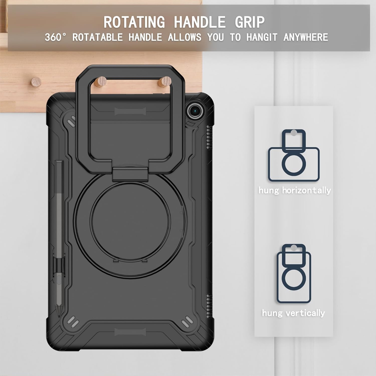Case for Amazon Fire Max 11 inch Tablet (13th Generation, 2023 Release) Hybrid Shockproof 360 Rotating Multi-Functional Ring Stand Case with Shoulder Straps (Black/Black)