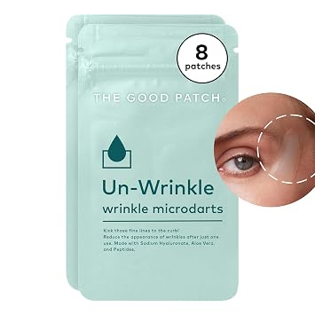 The Good Patch Un-Wrinkle Microdart Anti Wrinkle Patches for Crows Feet and Between Eyes, Made with Sodium Hyaluronate, Aloe Vera, Peptides, Clinically Proven (8 Total Microdart Patches)