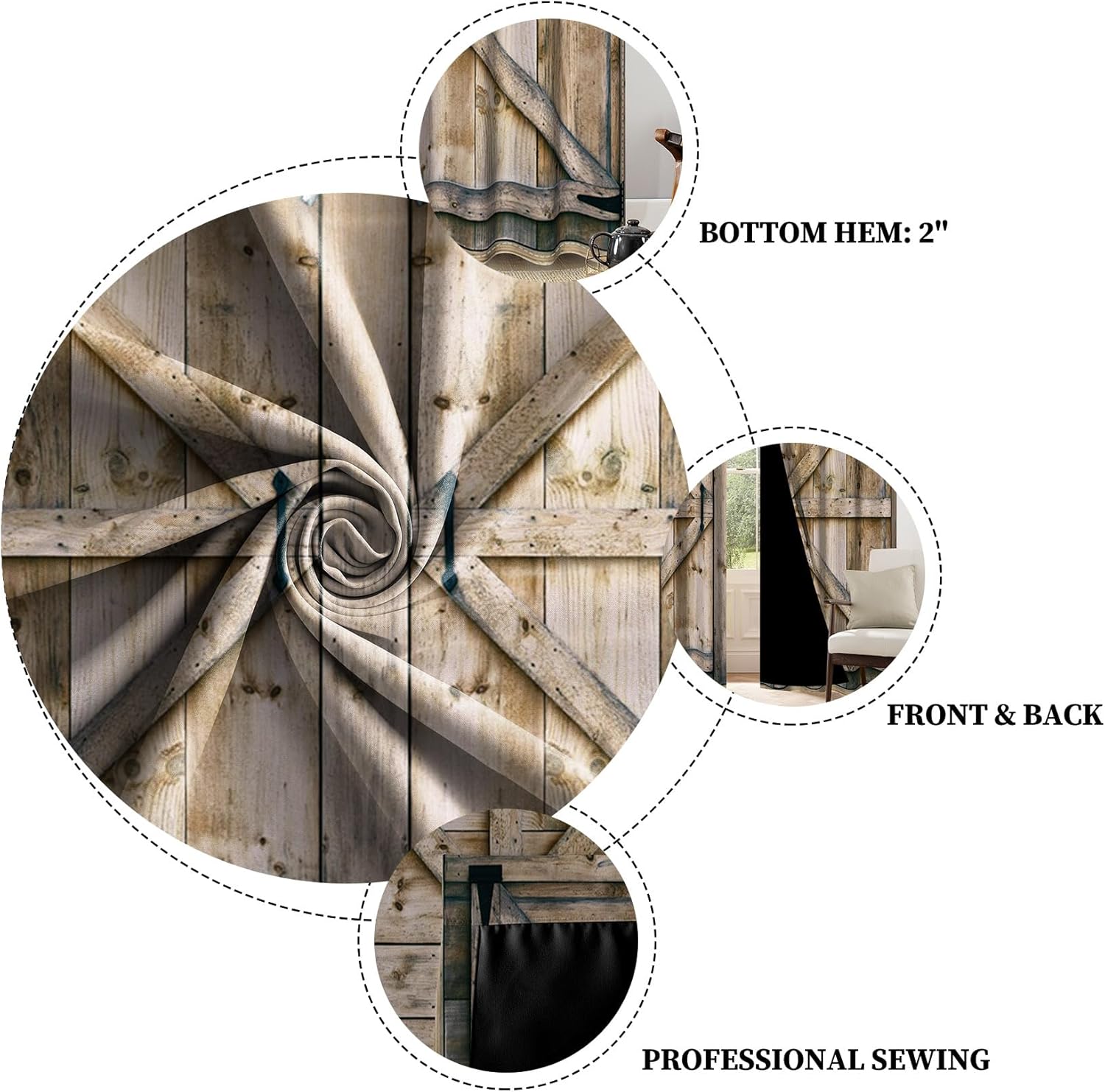 Renaiss Rustic Brown Wood Barn Door Blackout Curtains, Western Farmhouse Wooden Door Curtains for Living Room, Retro Grommet Top Bedroom Window Curtains, 42W x 84L inch / 2 Panel Set