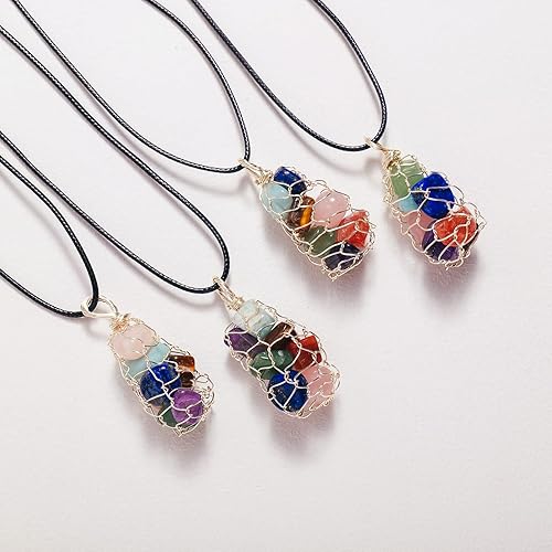 Miniatura 5 de Colgante de red de cristal natural, piedra de cristal curativo, piedras preciosas en forma de huevo, piedras pulidas, colgante de alambre completo,