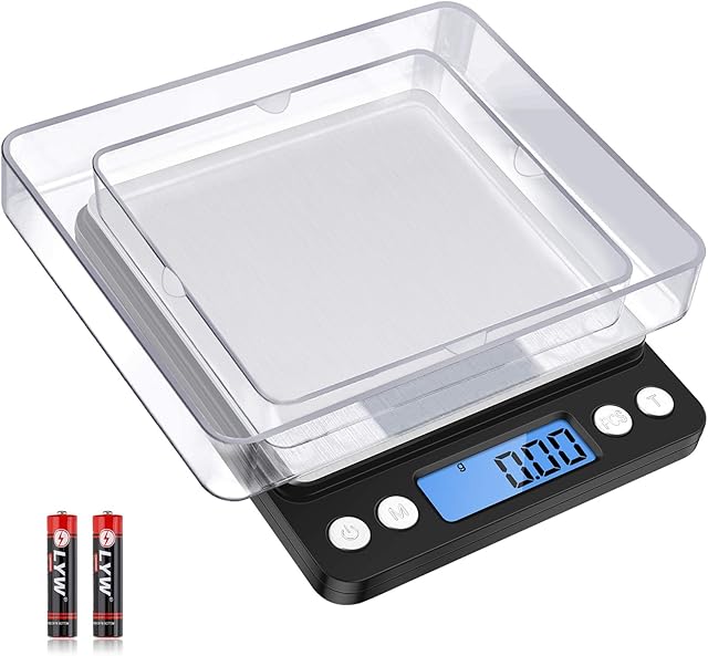 Kitchen Scale, [500g/0.01g] Diyife Food Scale, High Precision Small Digital Scale with 2 Trays, Pocket Scale with LCD Display, PCS, Tare, Stainless Steel Platform for Food, Jewelry, Medicine(Black)