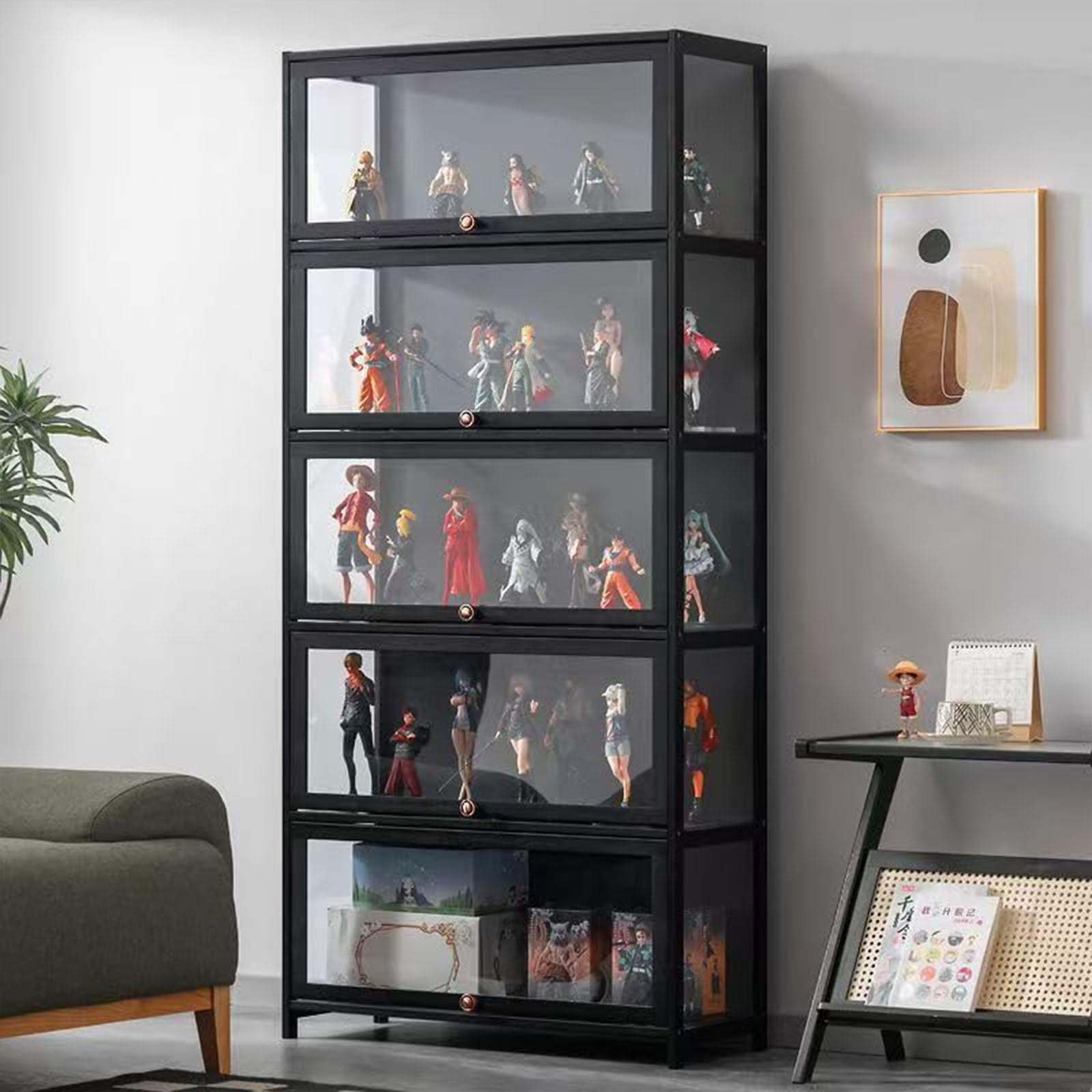 Cabinet d'exposition avec Porte en Verre Acrylique, boîte d'exposition Curio de 8 Niveaux, étagère de Collection de Jouets et étagères pour la Chambre