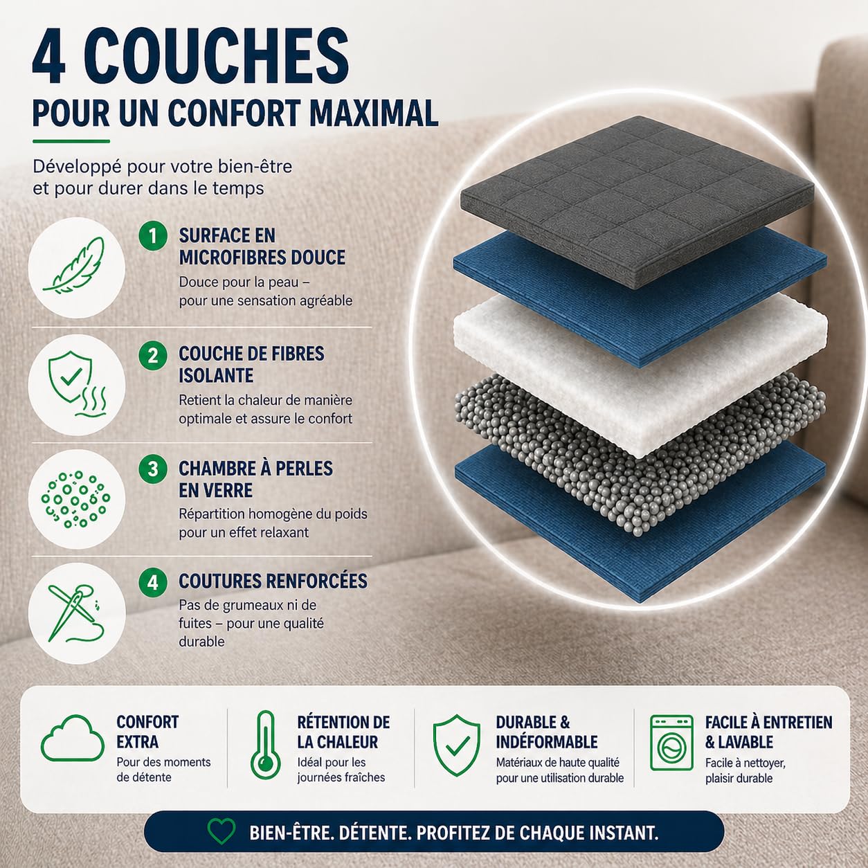 Couverture Lestée Thérapeutique, 9 kg, Gris, Microfibre 7 Couches, 150x200 cm, Anti-Stress et Insomnie, avec Billes de Verre, Certifiée Oeko-TEX