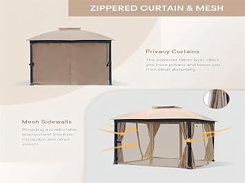 Patio Gazebo 10x10, Outdoor Gazebos, Heavy Duty Gazebo Soft Top Gazebos, Double Roofs Anti-UV Shelter with Privacy Curtains and Netting for Patio Deck Backyard Garden Lawns
