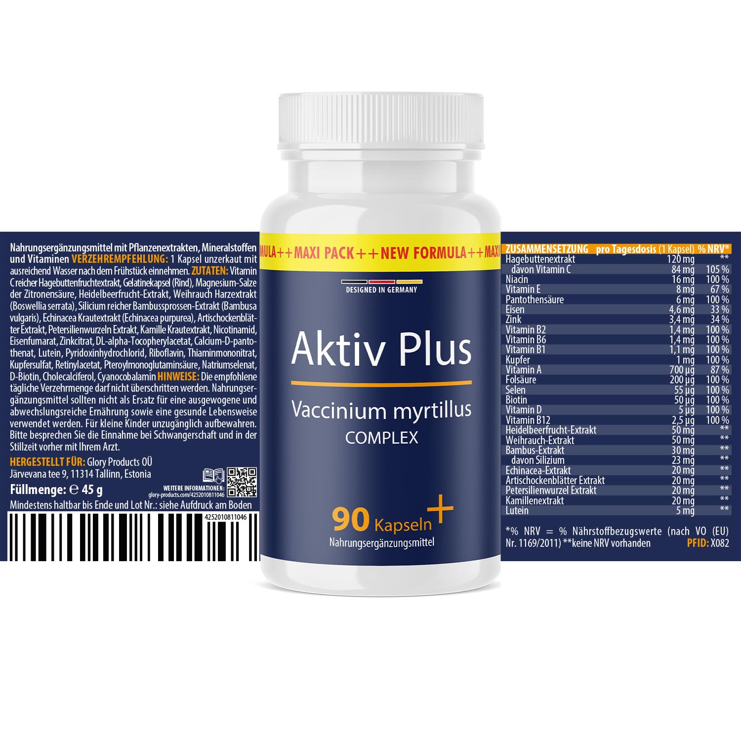 Aktiv Plus Kapseln | Bewährte Zutatenkombination - mit Pflanzenextrakten, Vitaminen und Mineralstoffen | 90 Kapseln Inhalt 3x