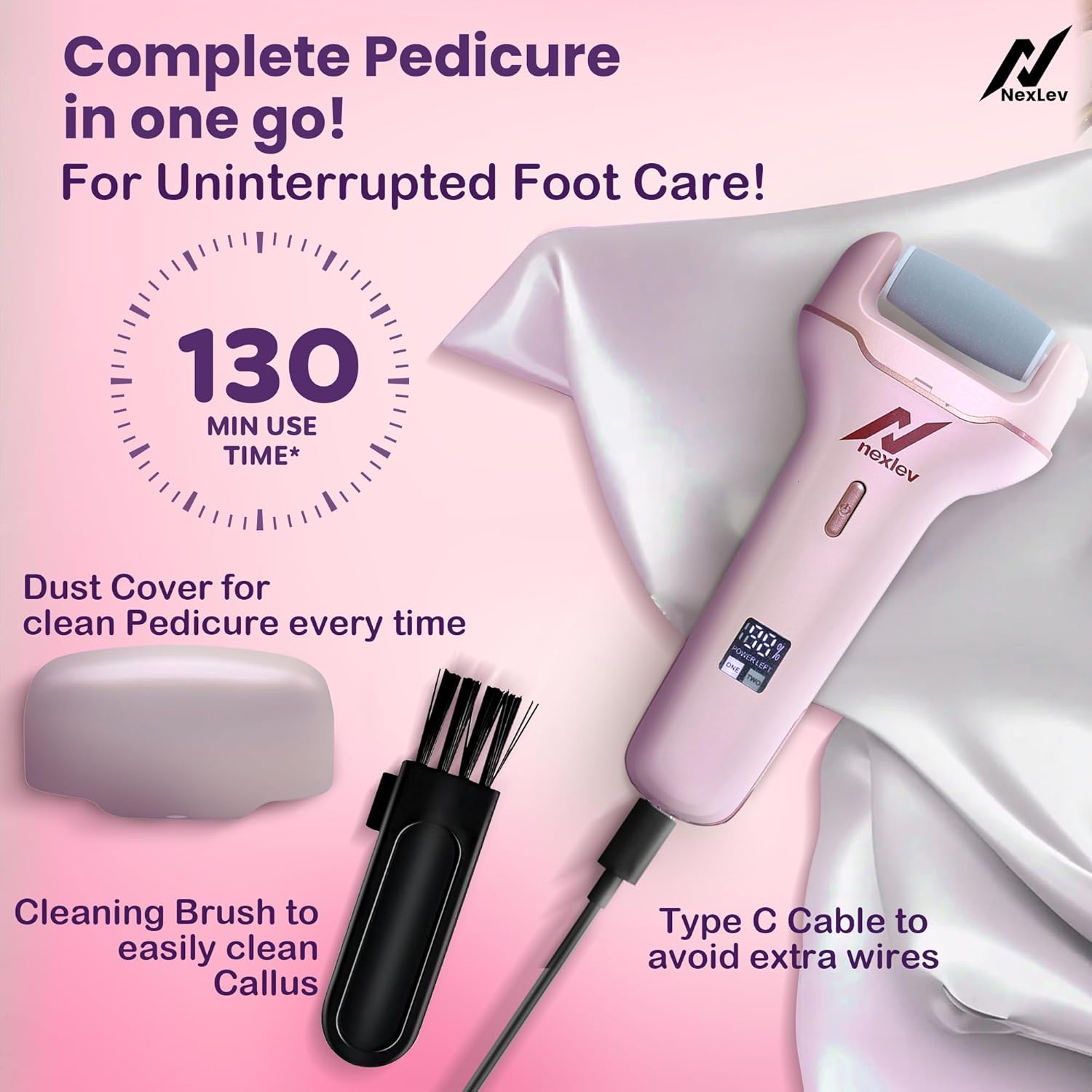 Nexlev Callus Remover| Foot Scrubber| Callus Shaver|3 Roller Heads| At-Home Professional Pedicure| Rechargeable|Type-C Charge| Waterproof| for Removing Dead & Hard Cracked Dry Skin | Smooth Sole CR-01 4 71u7LsoD7RL. SL1500