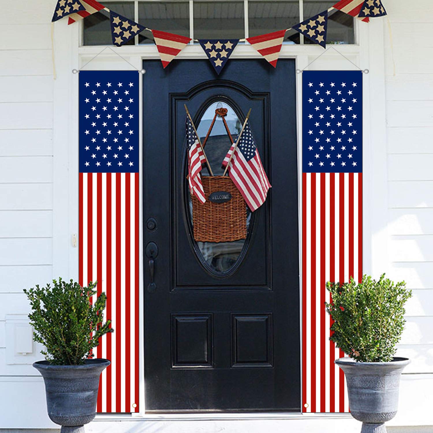 MAIAGO 2Pcs Patriotic Decorations, 4th of July Decorations Porch Sign, American Flag Wall Hanging Banners for Memorial Day, Independence Day, Labor Day, Veterans Day Decor Supplies