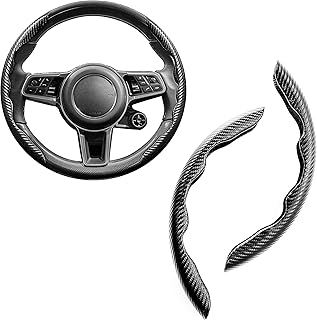 Fehlot Carbon Fiber Steering Wheel Cover, Men's and Women's Safe and Non Slip Car Accessory,15-inch Universal Auto Car Steering Wheel Cover, Steering Accessories for Car,Great Gifts (Black)