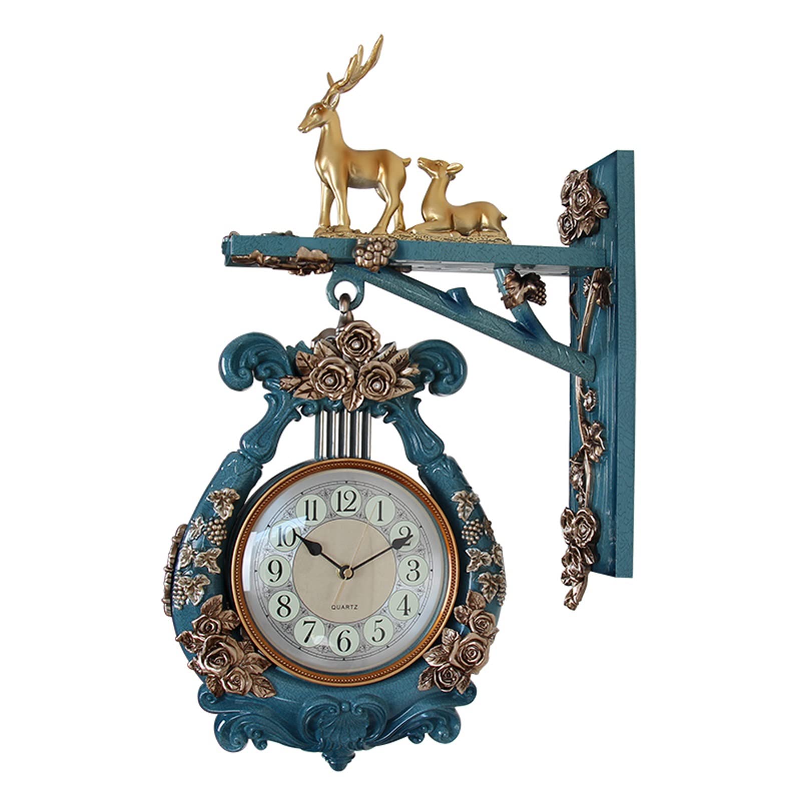 Horloge Murale Double Face Décorative Motif Cerf Pendule Suspendue Maison