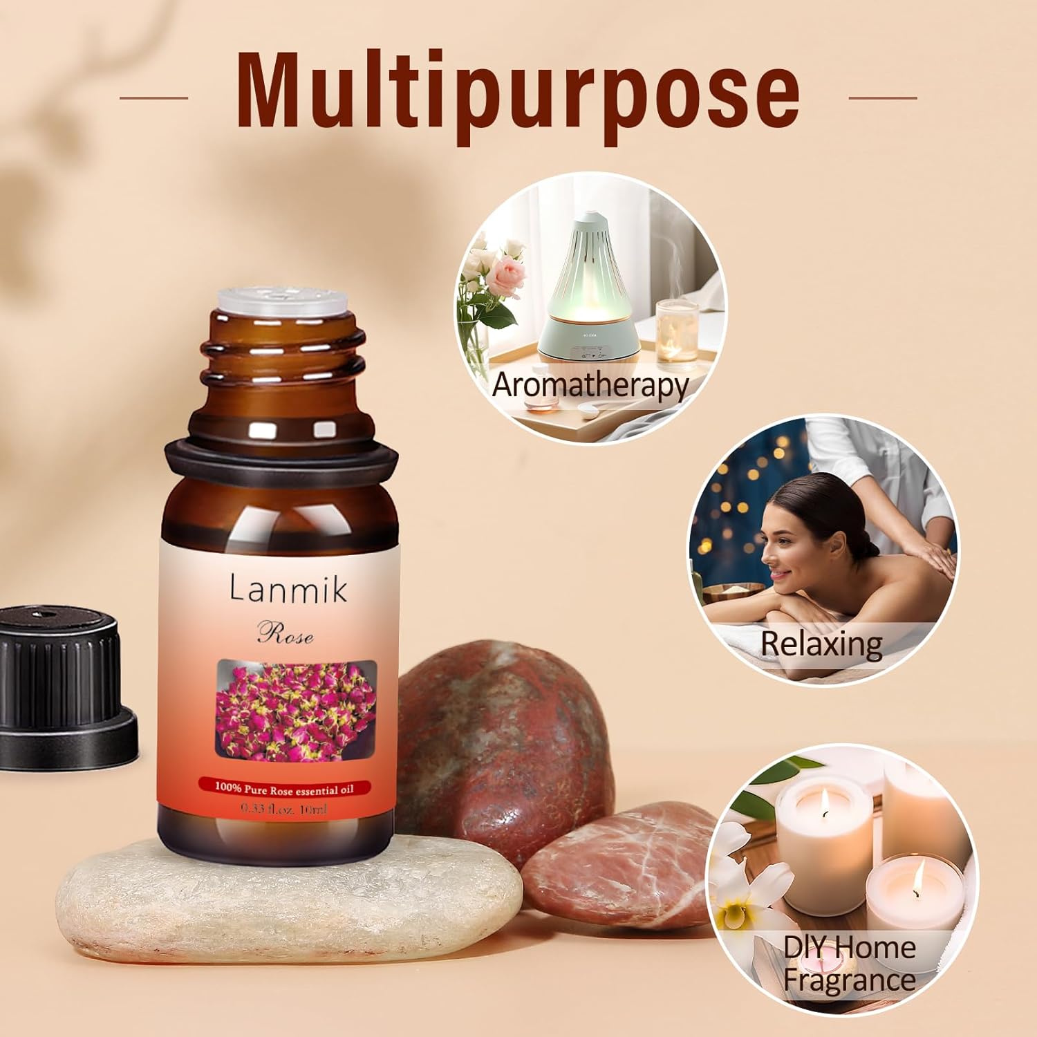 1 Pack 100% Natural Pure Rose Essential Oils Real Undiluted Rose Oils for Aromatherapy Diffuser (0.33 Fl Oz 1 Pack)