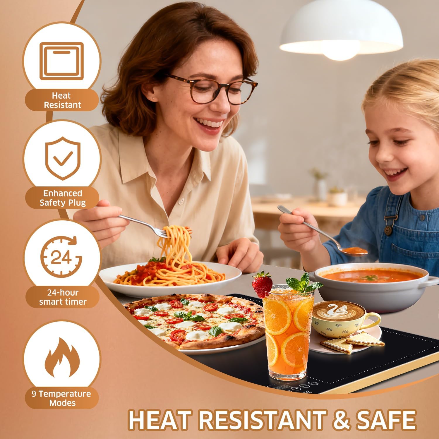 LIFENG Electric Warming Tray, 32" x 18", Black | Glass-Top Full-Surface Food Warmer, 6 Temperature Modes & Timer, For Buffets, Parties, Sabbath, Holidays & Everyday Dining