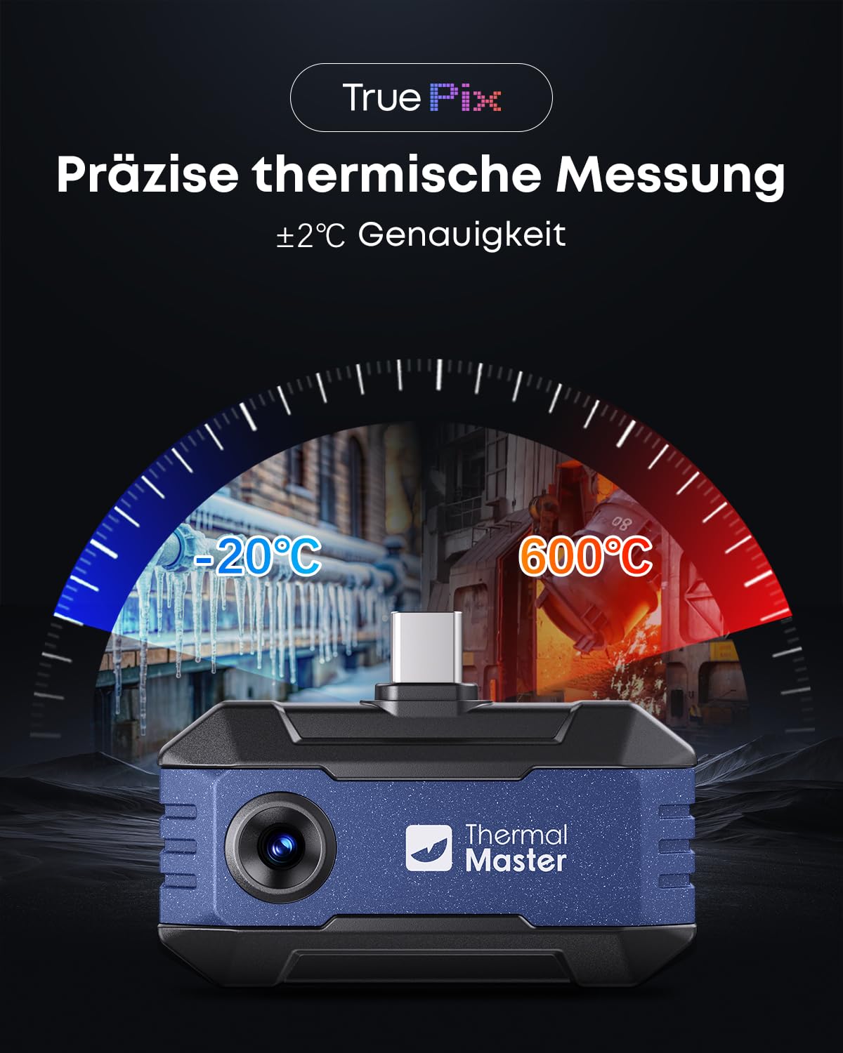 Thermal Master P1 kamera termowizyjna do USB-C iPhone i Android, 320 x 240 X³, ulepszona rozdzielczość IR, od -20°C do 600°C, 15-krotny zoom, 25 Hz, kamera na podczerwień do instalacji domowych, HVAC