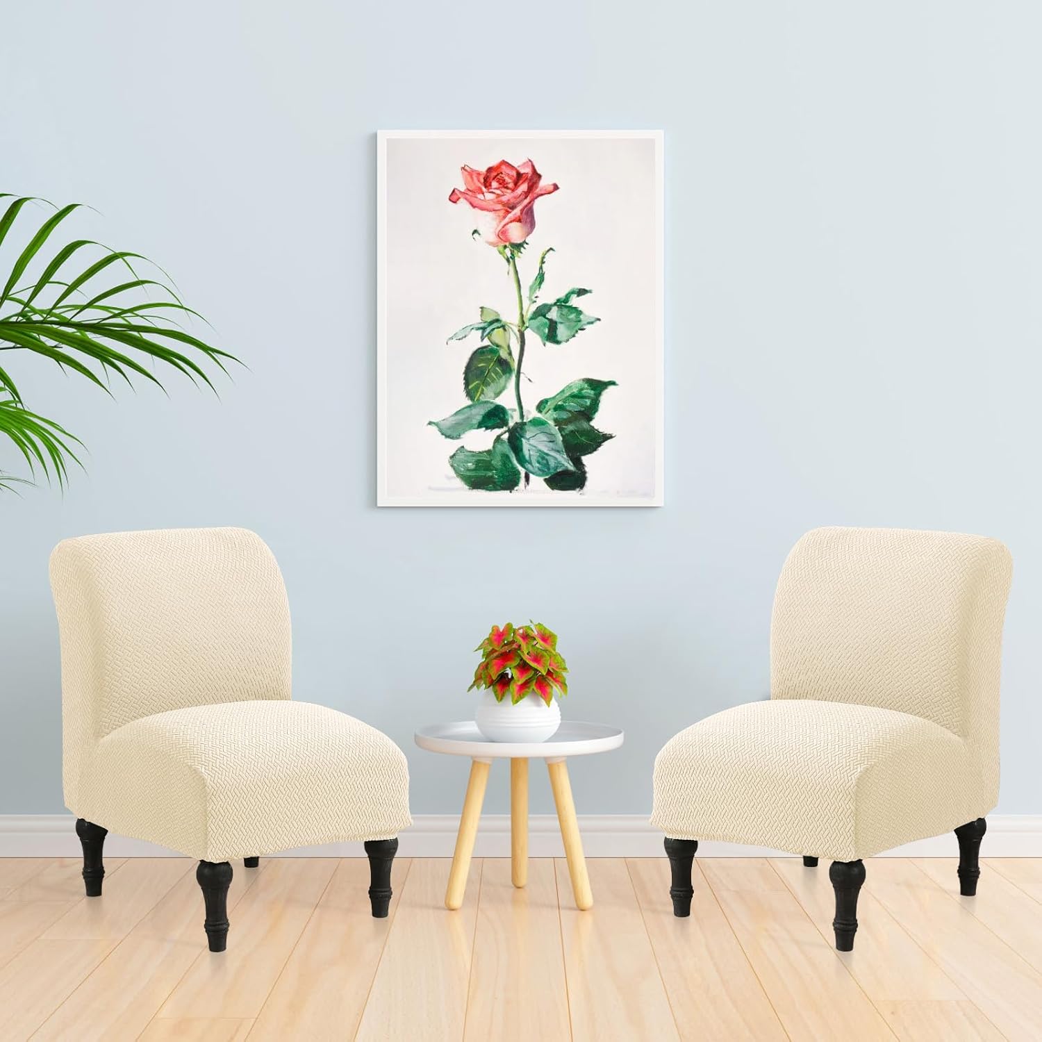 MIFXIN Armless Accent Chair Cover Knitted Stretch Slipper Chair Couch Slipcover Removable Washable Furniture Protector Covers for Living Room Bedroom Hotel (Jacquard Beige)