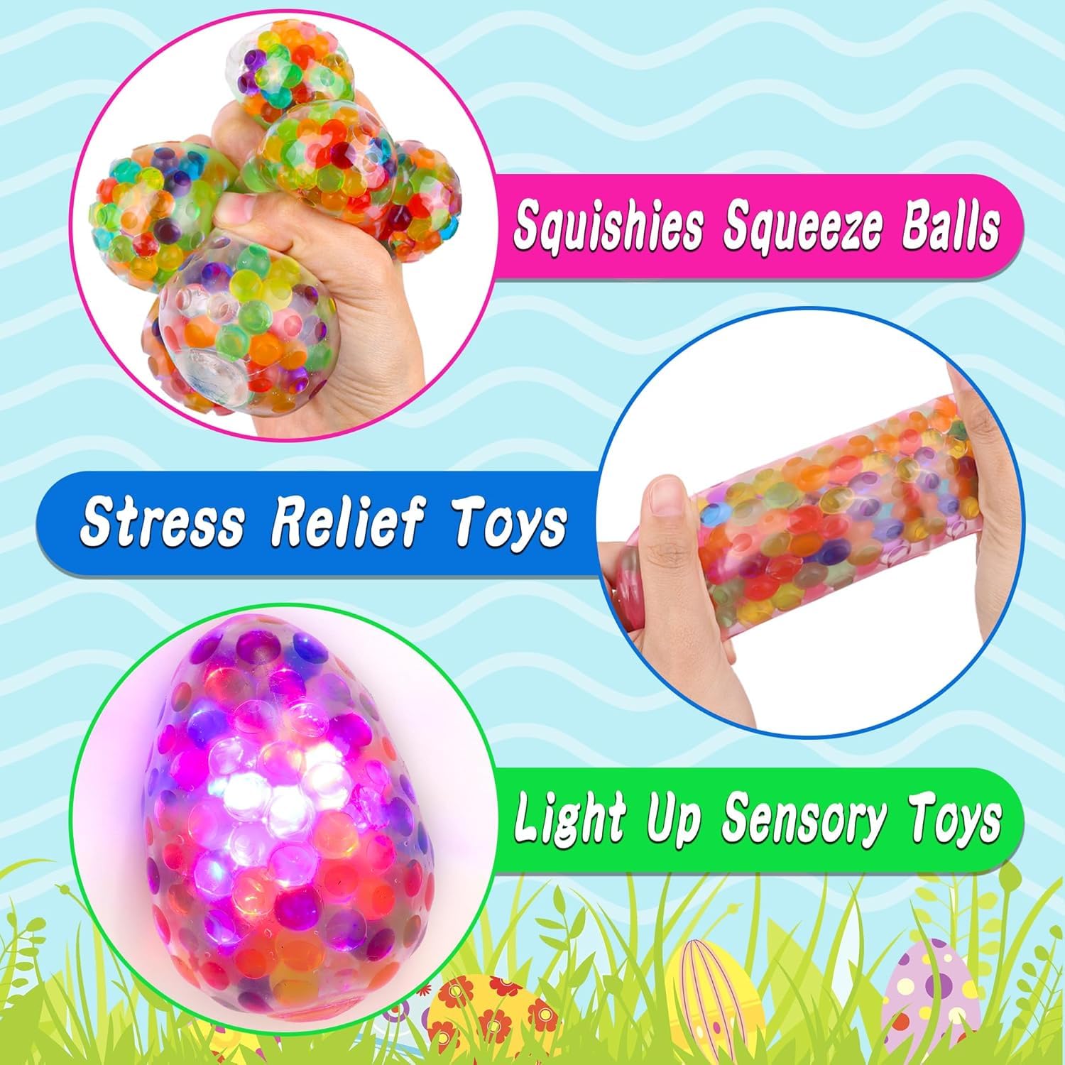 Prefilled Easter Eggs, 12 Pack Light up Fidget Stress Balls Easter Basket Stuffers Glow in The Dark Squeeze Balls Toys for Kids — view 4