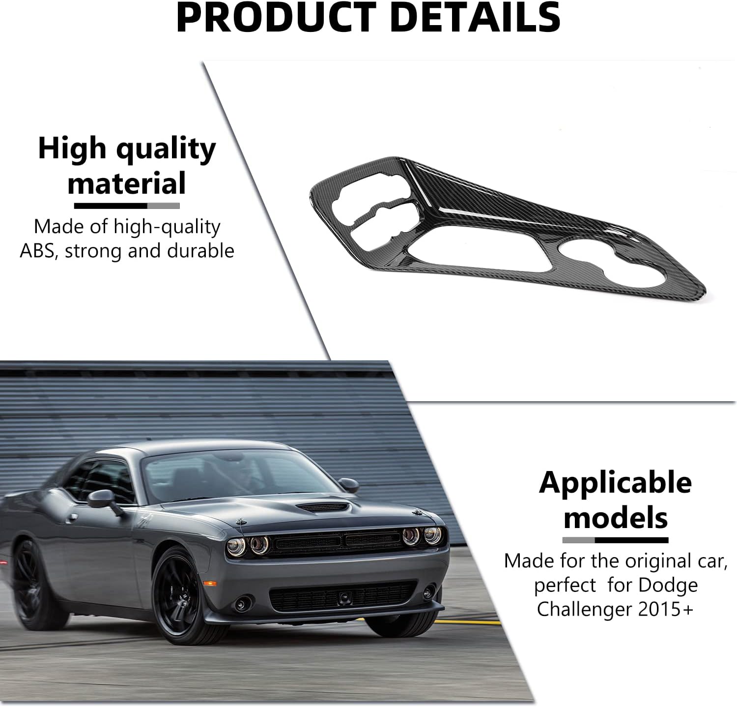 for Challenger Carbon Fiber Center Console Gear Shift Panel Trim Frame Cup Holder Cover for Dodge Challenger 2015-2022