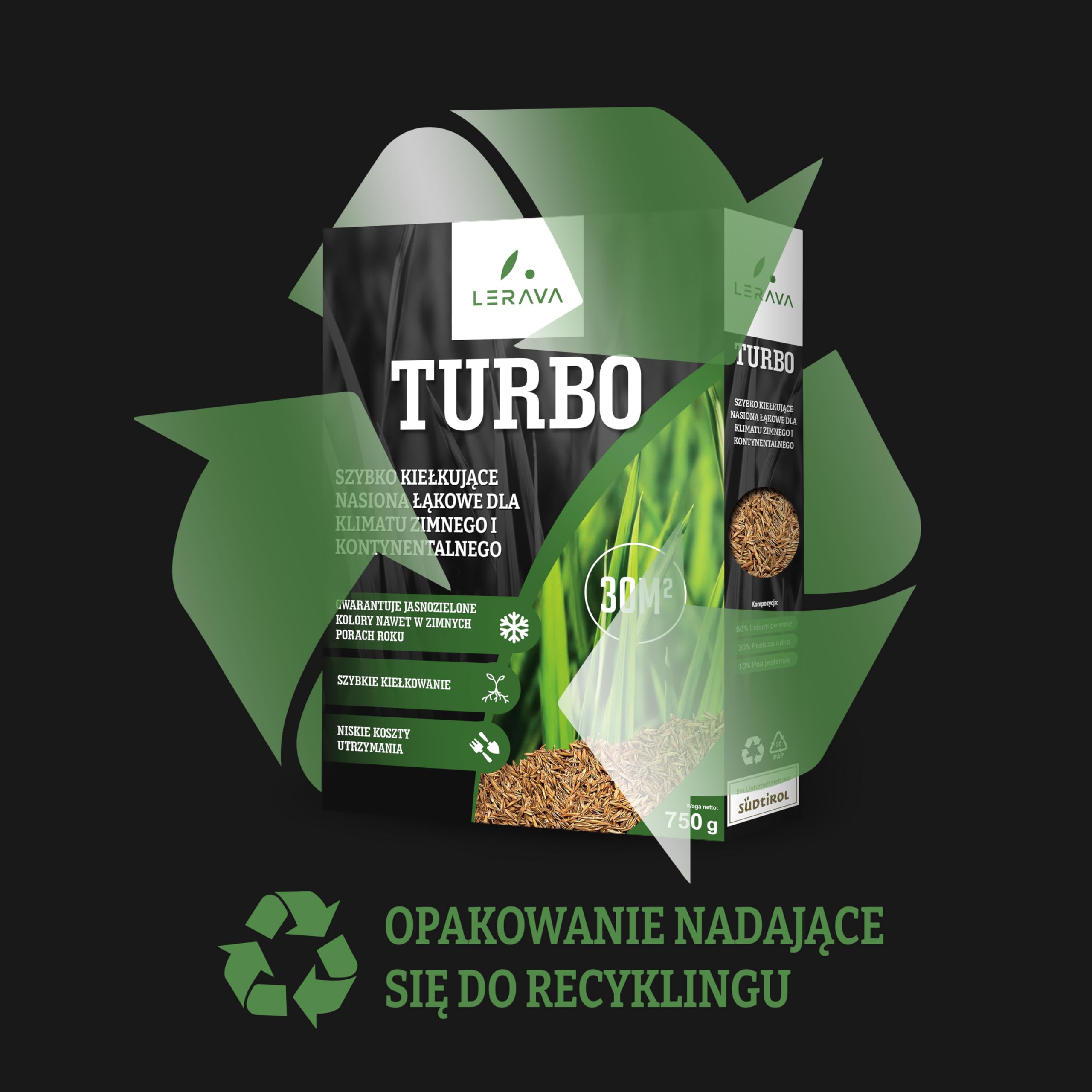LERAVA TURBO nasiona trawnika (720m²) - szybko kiełkująca mieszanka traw - idealna do chłodnych obszarów - intensywnie zielona trawa do ogrodu i regeneracji trawnika