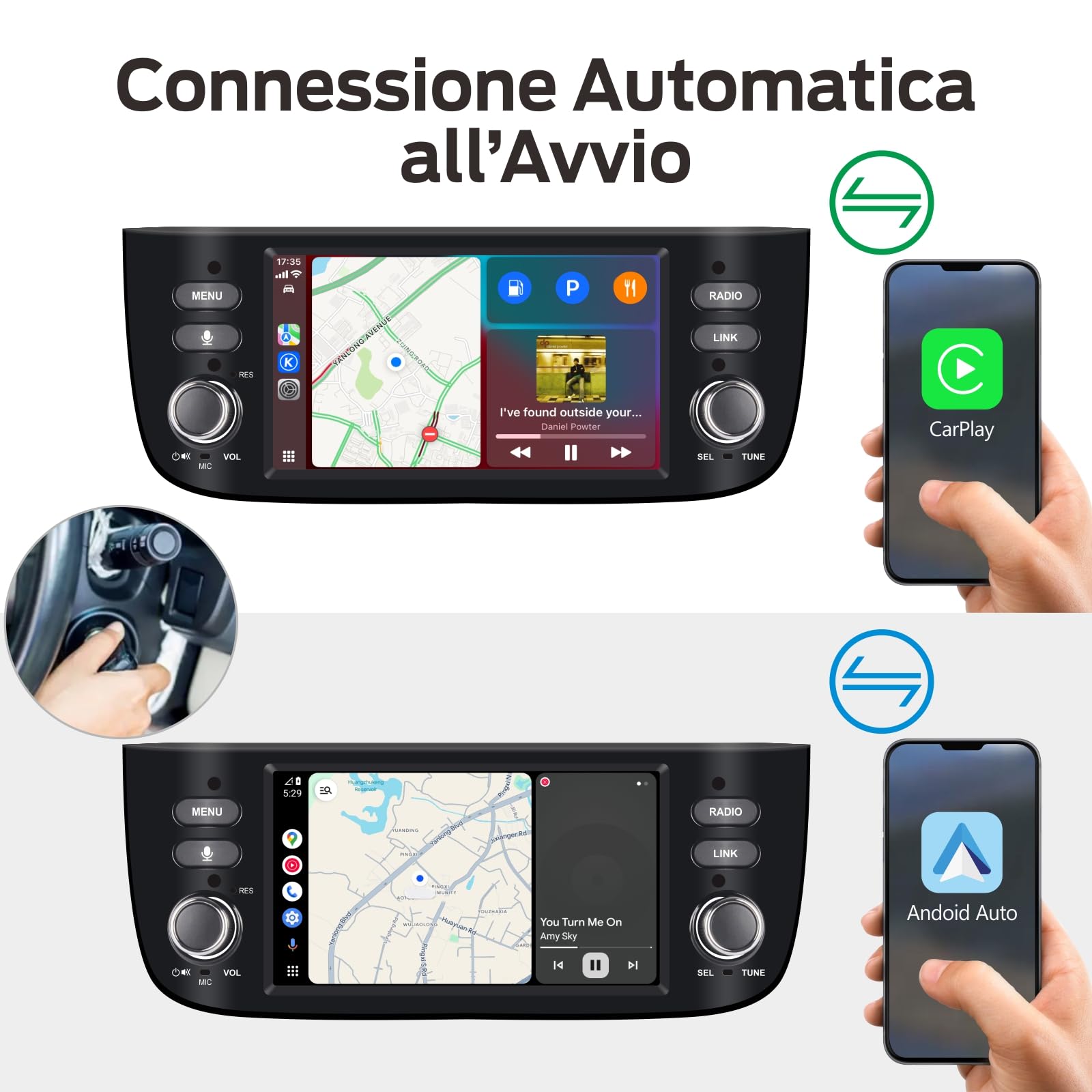 Autoradio Linux Avvio Lampo Compatibile Fiat Punto 10-16/Linea 12-15 | Installazione Rapida | CarPlay/Android Auto Wireless/FM/AM/RDS/USB | DSP 100W |