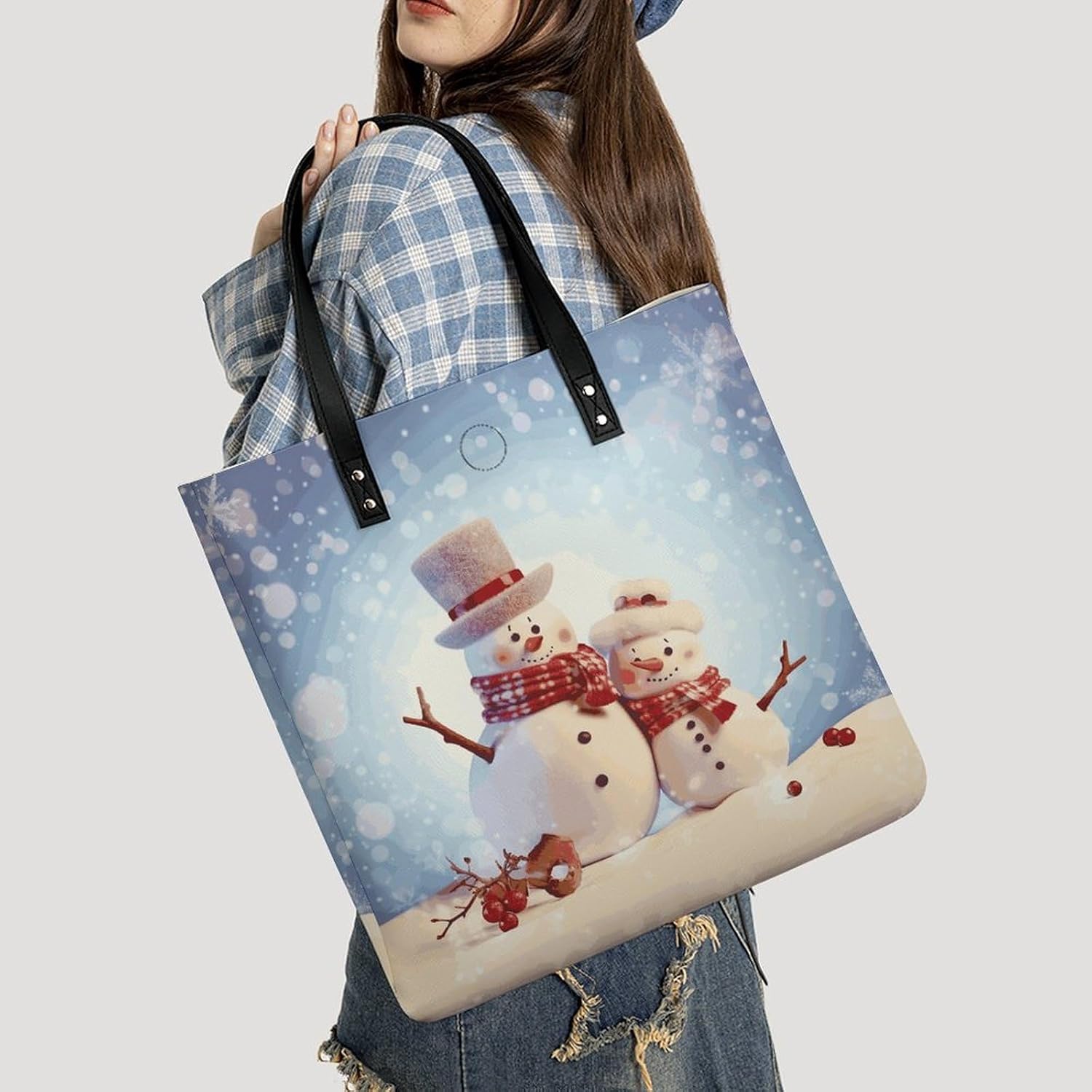 Cute Snowmen Christmas Handbags Large Capacity, Tote Bag Stylish Slouchy, Shoulder Bags for Work Beach Travel And Shopping Grocery.