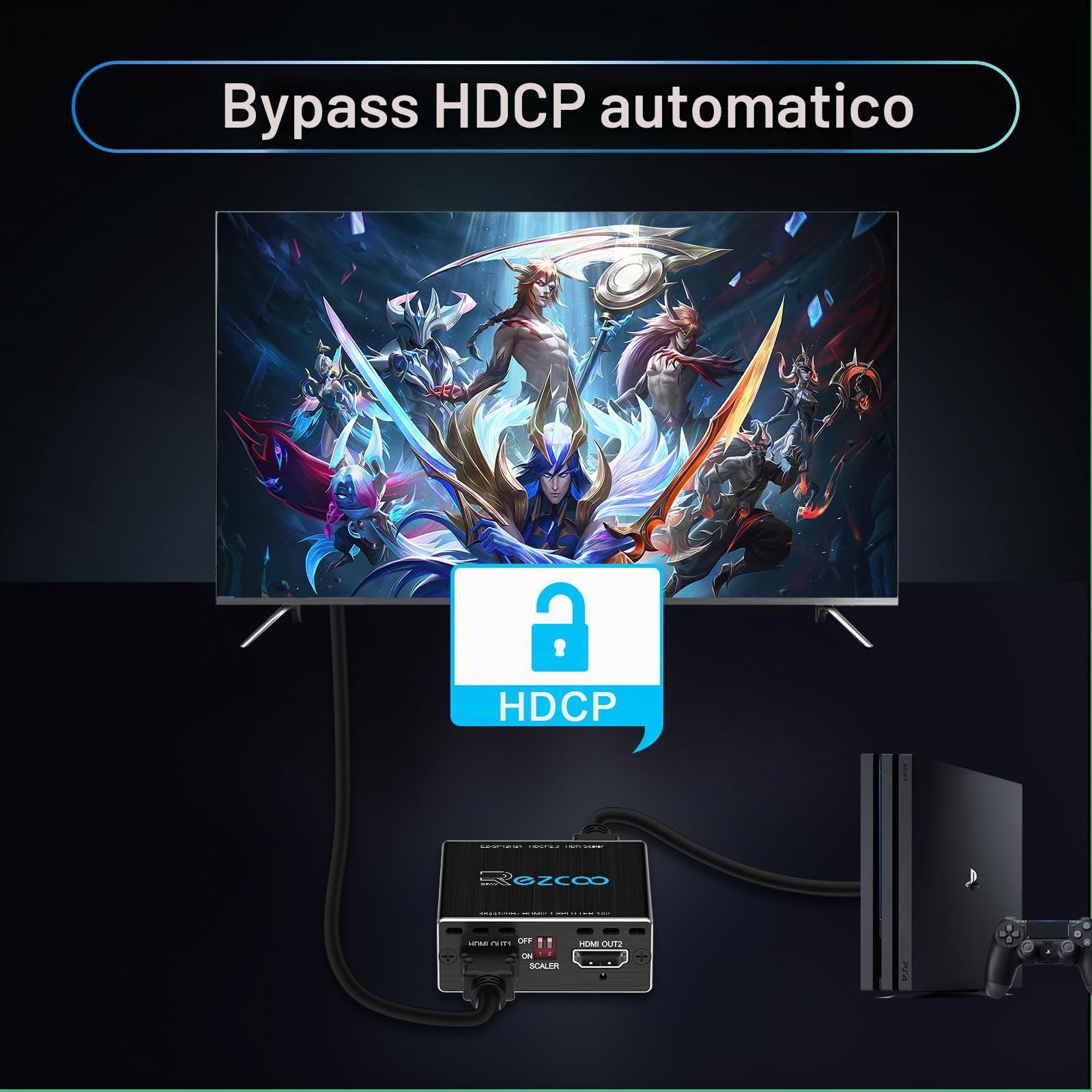 Splitter HDMI 4K 60Hz 1x2 1080P 120Hz HDCP HDR 18Gbps UHD Dolby Vision Atmos EDID Scaler 4K 1080P per Doppio Monitor HDMI 2.0 1 ingresso 2 uscite per PS5, SkyQ, Xbox, Fire Stick, BluRay, Apple TV