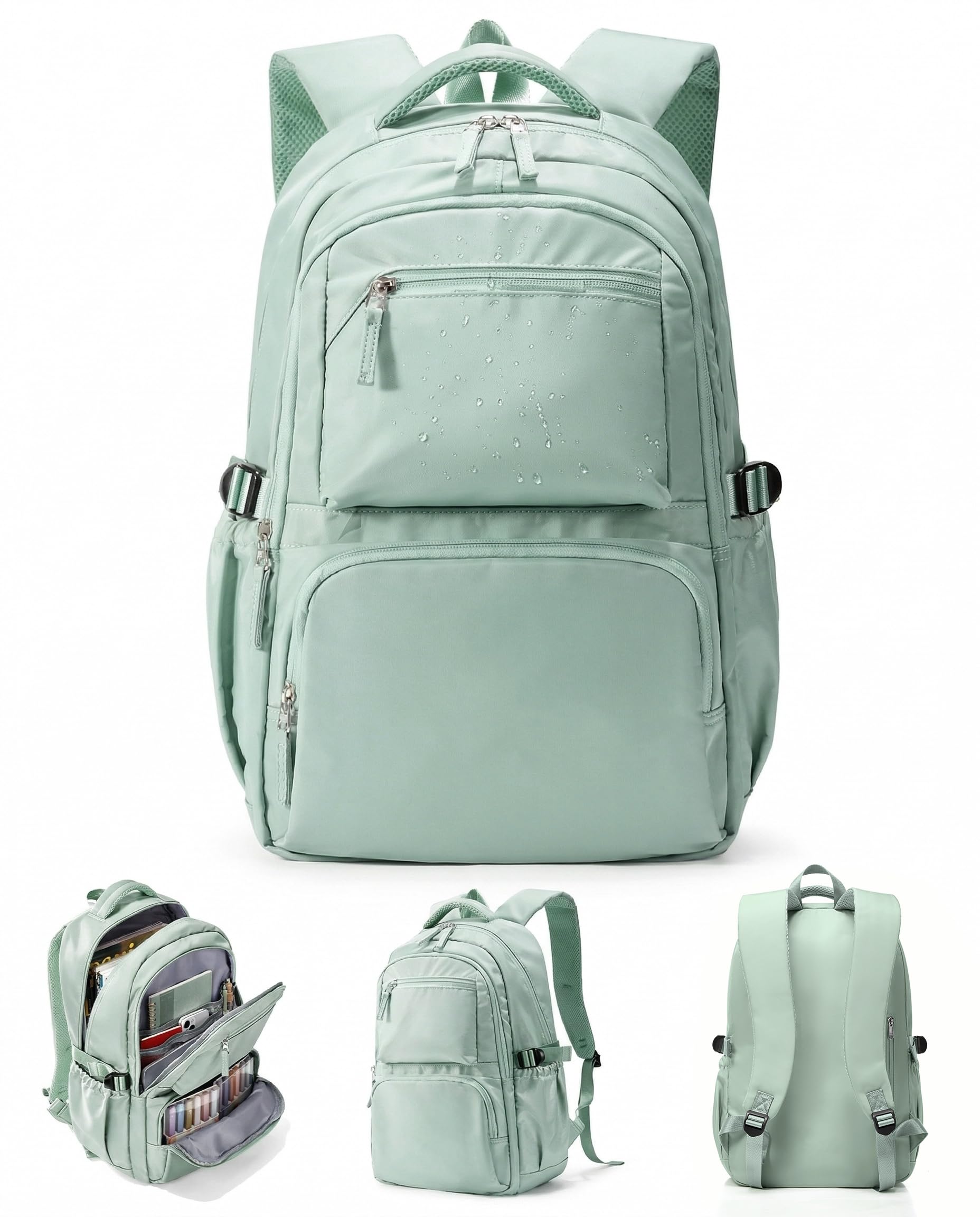 sikazan Schulrucksack Teenager Mädchen Groß Rucksack Schule Teenager Mädchen Schultaschen mit Laptopfach Studenten Rucksack Uni Schulrucksack Damen mit Vielen Fächern Tagesrucksack Herren (Grün)