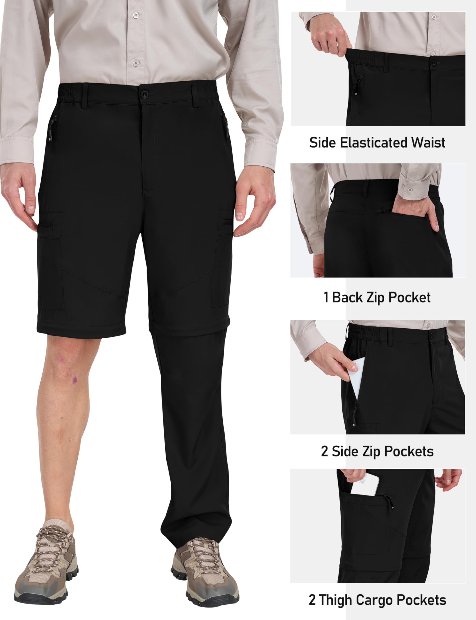 JINSHI Hombre Pantalón Convertible Cortos de Secado Rápido Ligero Zip Off Pantalones de Senderismo Montaña Escalada con 5 Zip-Bolsillos