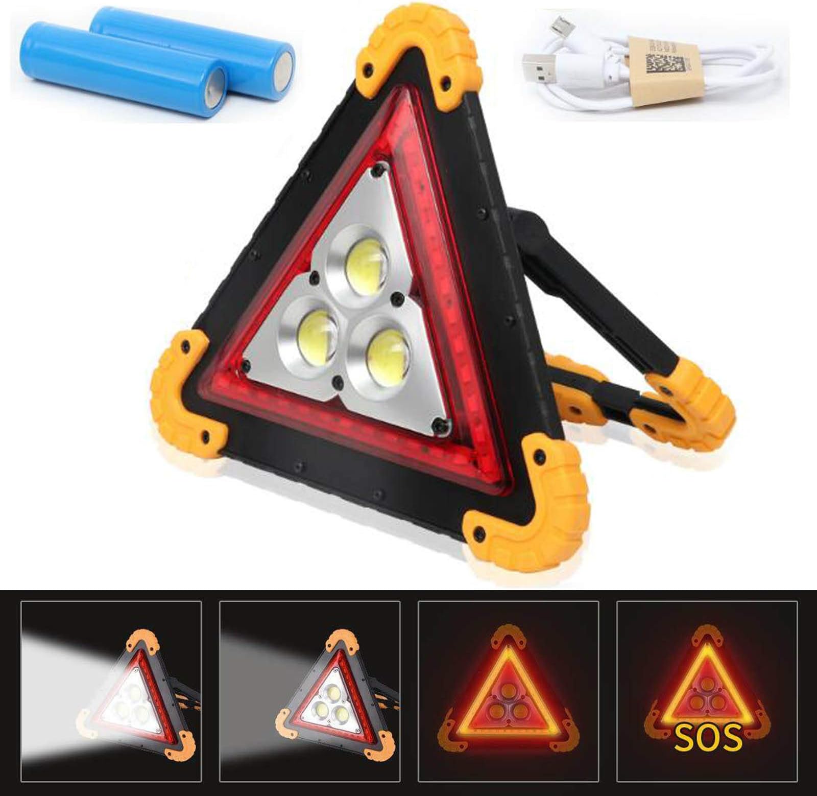 Rechargeable LED Work Light Backup Power Bank Battery Function Waterproof Floodlight Triangle Emergency Hazard Warning Light for Garage Car Repairing Outdoor Use, 3 Year Warranty