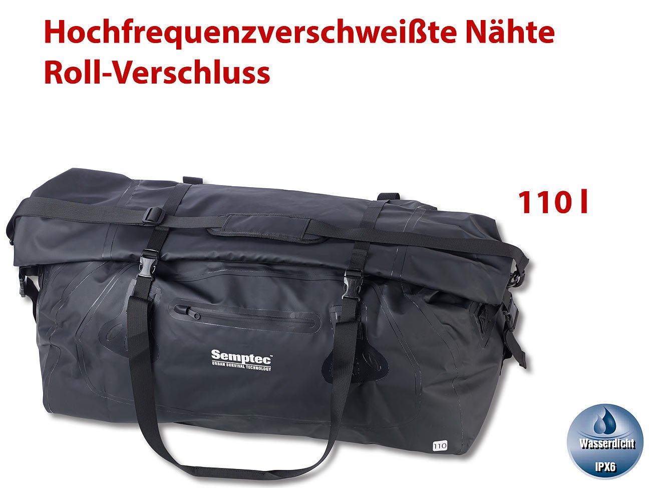 Semptec Urban Survival Technology wasserfeste Reisetasche: wasserdichte XXL-Profi-Outdoor- und Reisetasche aus LKW-Plane, 110 l (Motorrad Reisetaschen wasserdicht, wasserdichte Transporttasche)