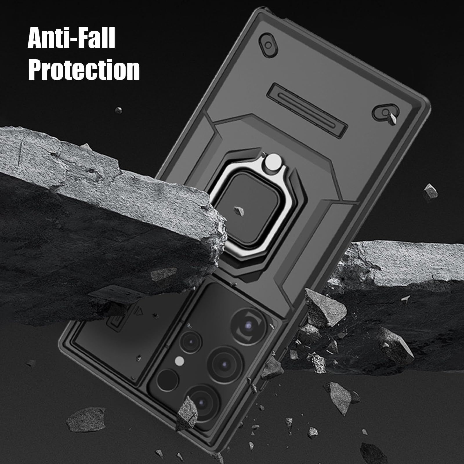 Etui do Samsung Galaxy S25 Ultra/S25 Plus/S25, powłoka ochronna na przesuwne soczewki, uchwyt magnetyczny, odporne na wstrząsy, pierścień na palec, antypoślizgowe etui (niebieskie, S25 Plus)