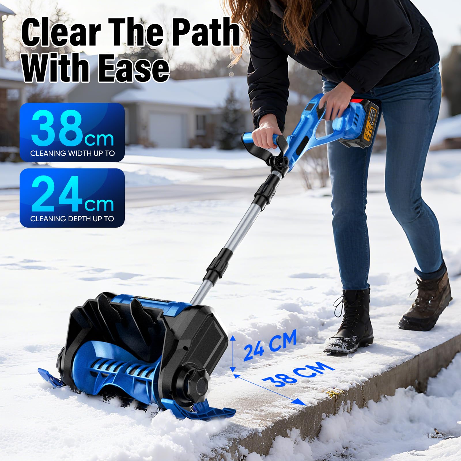 Akku Schneeschaufe für Makita 18V Batterie,Akku Schneefräse,3000W Bürstenloser Motor bis 24cm Räumhöhe,8.5m Wurfweite,38cm Arbeitsbreite,Einstellbare Auswurfrichtung,ohne Akkus & ohne Ladegeräte