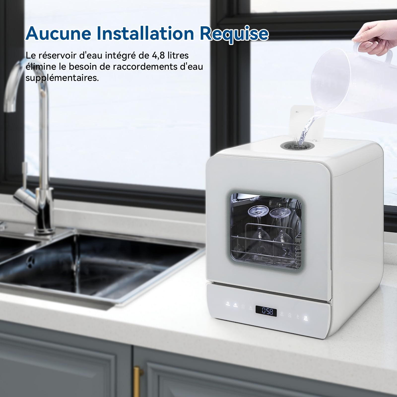 YOURLITE Lave-vaisselle de Comptoir,Mini Lave-Vaisselle de Table,Blanc | Lave Vaisselle Compact avec 7 Programmes,Réservoir d'Eau de 4.8L,Écran LED,Contrôle Tactile,pour Cuisine,APT,Camping