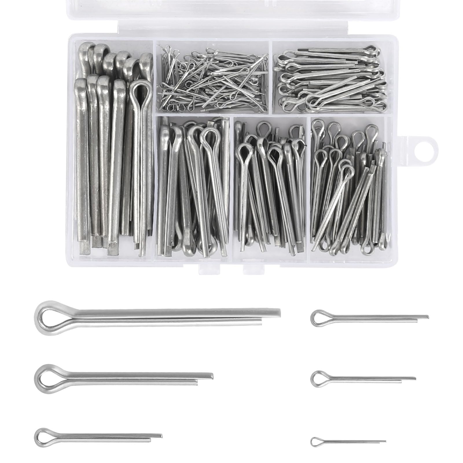230 Pezzi Copiglie in Acciaio Inossidabile Assortimento Coppiglie Spaccate con Scatola Portaoggetti in 6 Diverse Dimensioni M1 M2 M2.5 M3 M4 M5 Cotter Pin Coppiglia Spaccate per automobili