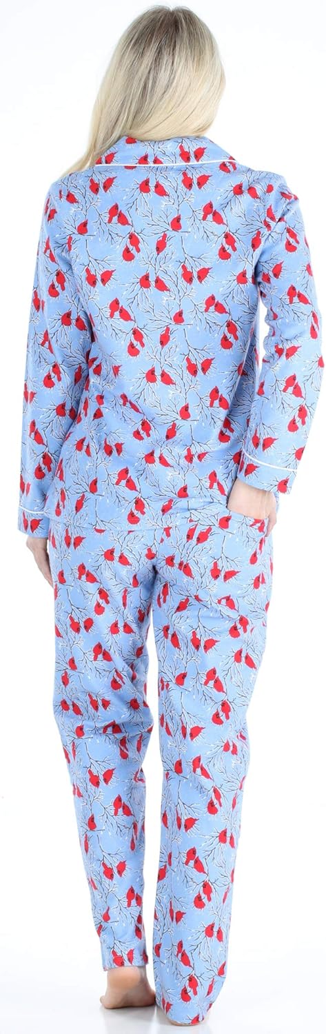 PajamaMania Women's Cotton Flannel Long Sleeve Button-Down Pajamas PJ Set - Image 2