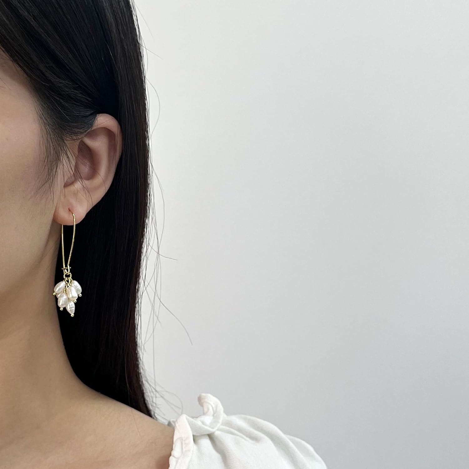 14K Gold Plated Handmade Cultured Pearls Cluster Dangling Hoop Earrings for Women Trendy - Image 4