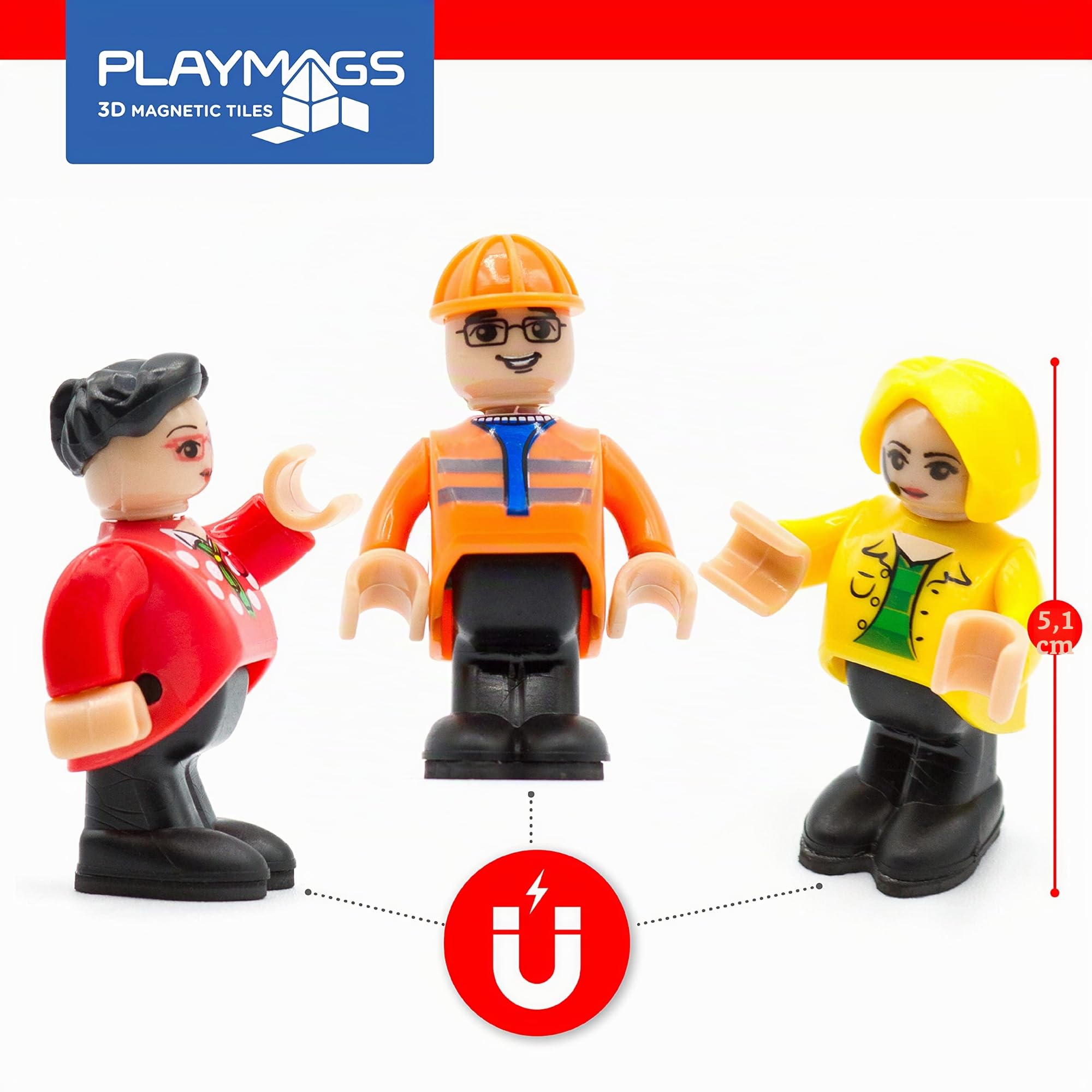 Playmags magnéticos Figuras-Comunidad Figuras Juego de 15 Piezas - Juega Personas fichas magnéticas - Stem Juguetes de Aprendizaje para niños - Expansión magnética Azulejos Pack-Compatible