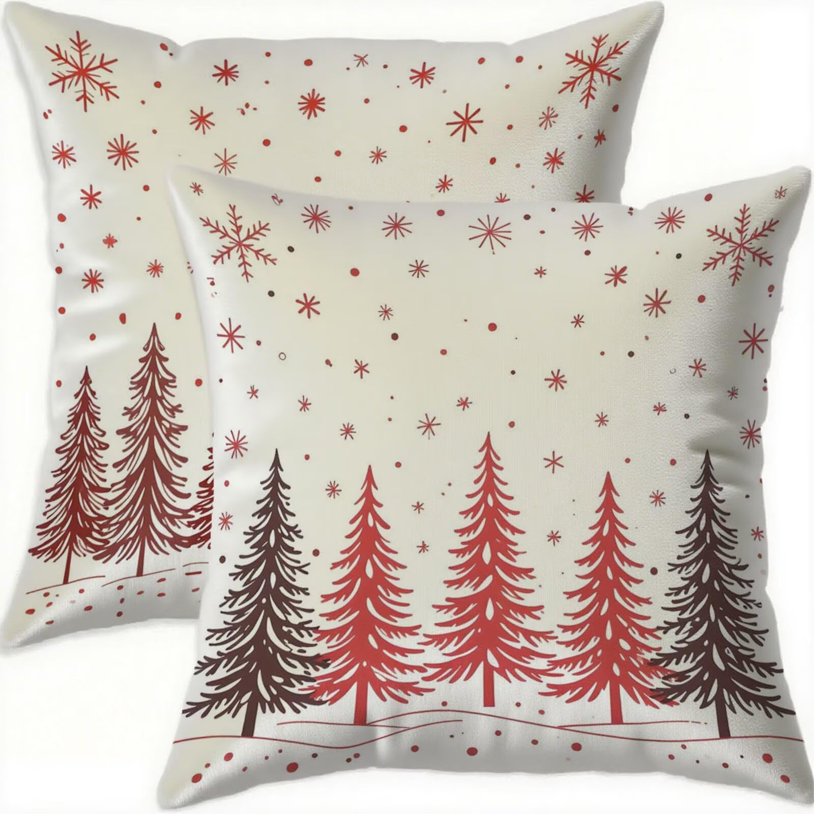 Housse de coussin 65x65cm rouge imperméable velours Noël pour salon