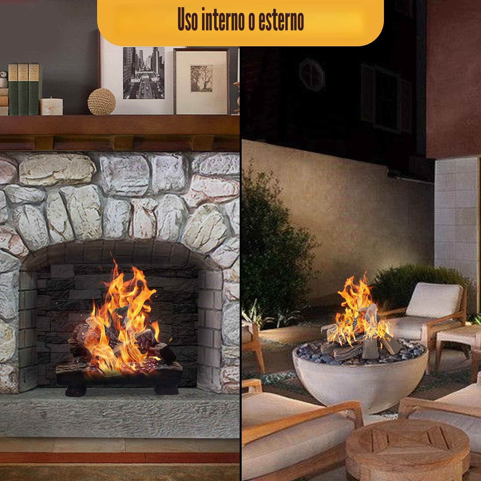 Heyfurni Ceppi per caminetto a gas, 5 pezzi di grandi ceppi di legna da ardere in ceramica, decorazione natalizia per braciere a propano, ceppi realistici per caminetto