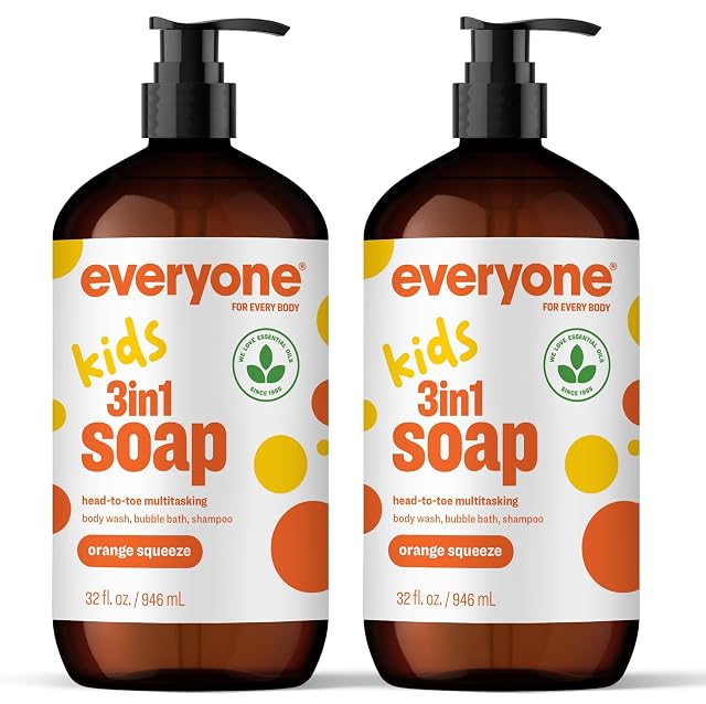 Everyone 3-in-1 Kids Soap Body Wash Bubble Bath Shampoo 32 Ounce Pack of 2 Orange Squeeze Coconut Cleanser