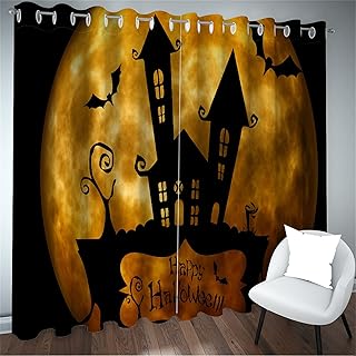 FACWAWF Tende Stampate con Stampa 3D Halloween Strano Modello di Zucca Strega Soggiorno Camera da Letto Balcone Tende Oscuranti per Camera dei Bambini 2xW168xH229cm
