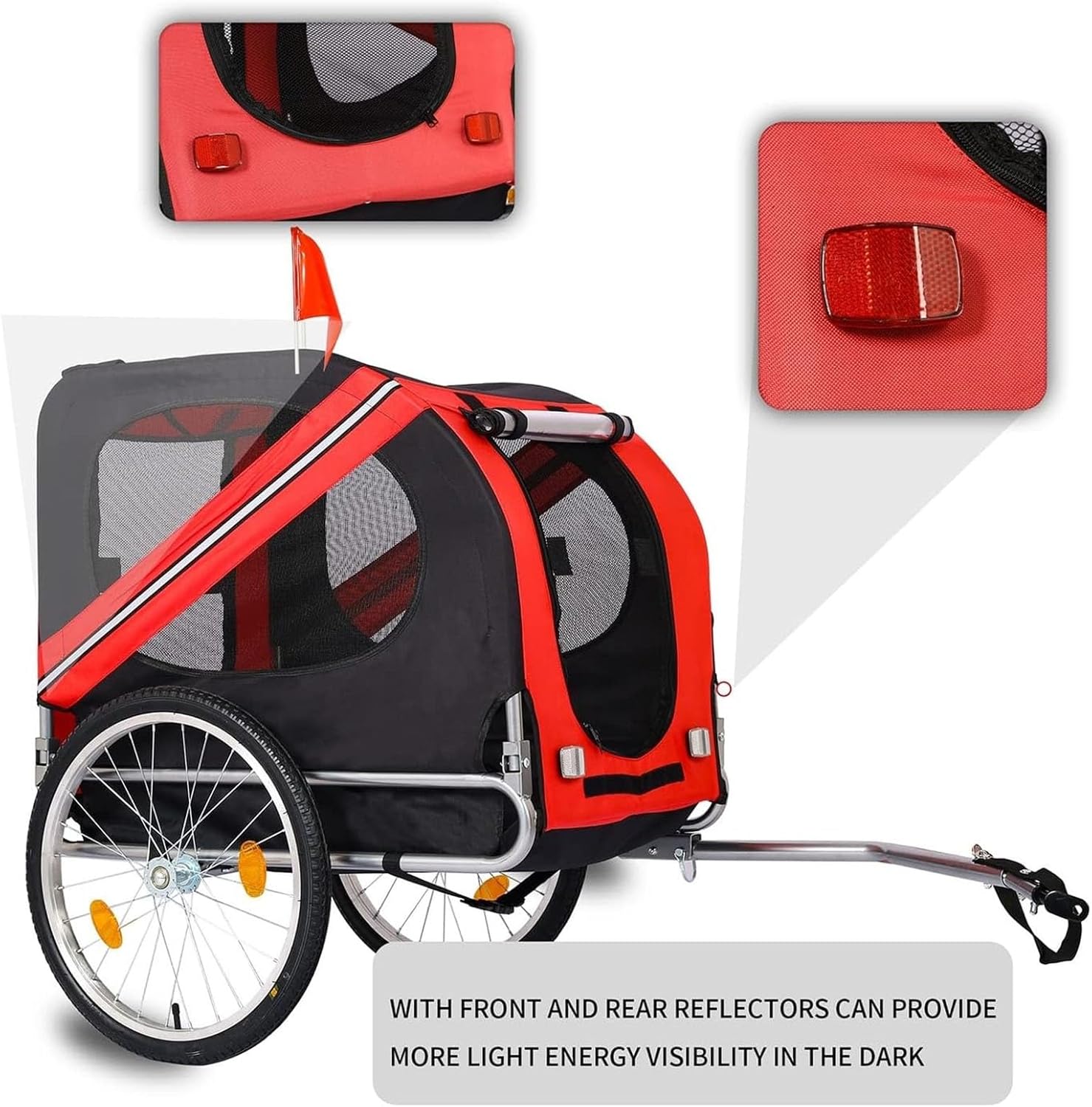 Dog Bike Trailer, Pet Cart Bicycle Wagon Cargo Carrier Attachment for Travel for Off-Road & Mesh Screen, Safety Flag