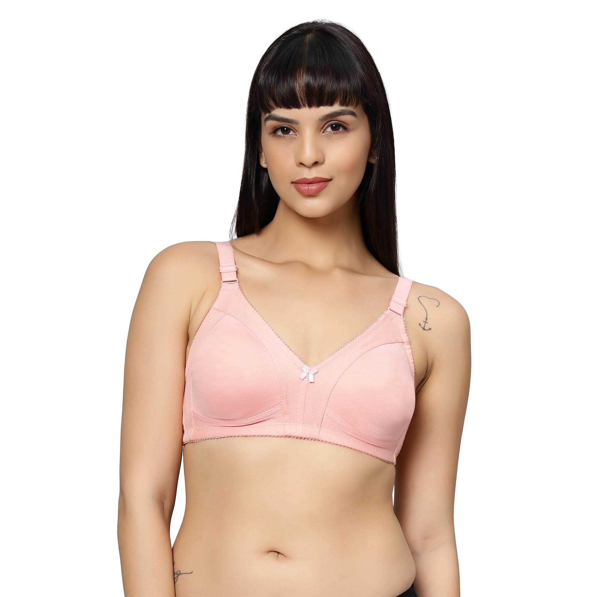 Cotton Blend Material T Shirt Bra with Wirefree Support Regular Straps Full Coverage Bra-picture-53