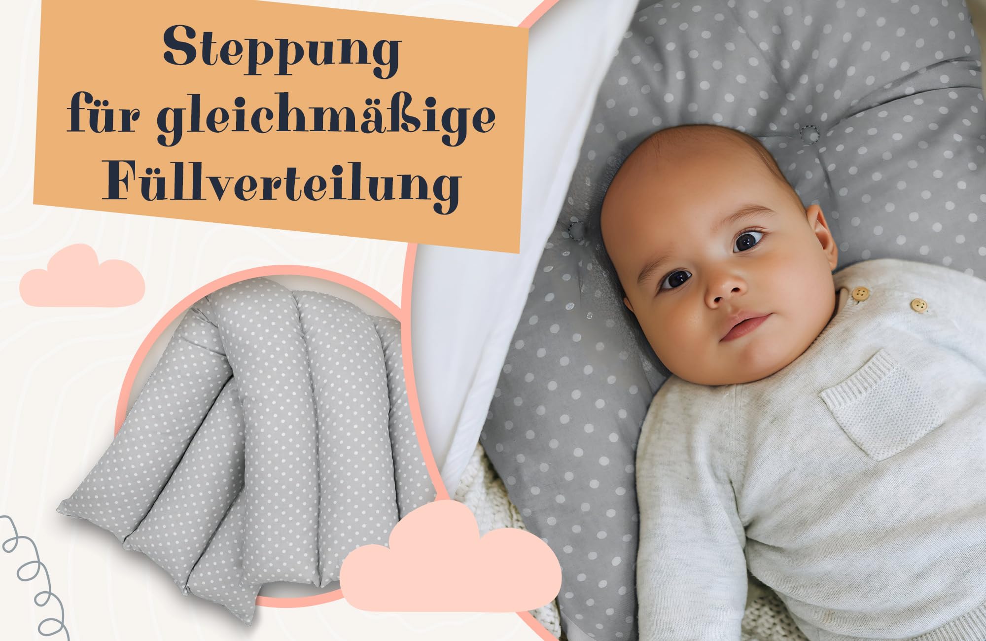Materasso per Amaca Neonato - 30x80 cm Cuscino Confortevole per Culla Sospesa Letto Bambino Materasso Morbido Traspirante Ideale per Bebe Altalena certificazione Oeko-Tex Puntini