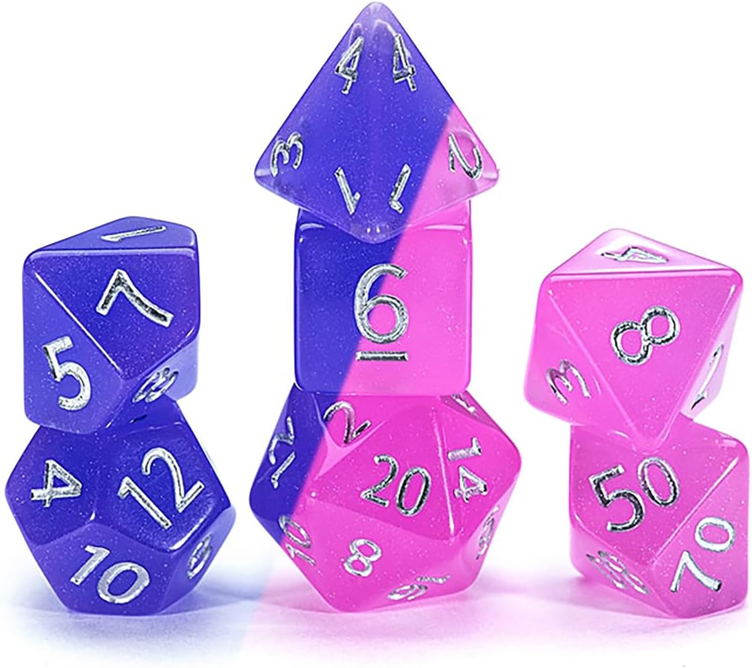 Gate Keeper Games and Dice: Chronomancy: Birthday Surprise - 7pc RPG Set, Thermal Color-Changing Pink & Blue, Hot/Cold, Resin Dice, Role Playing Games