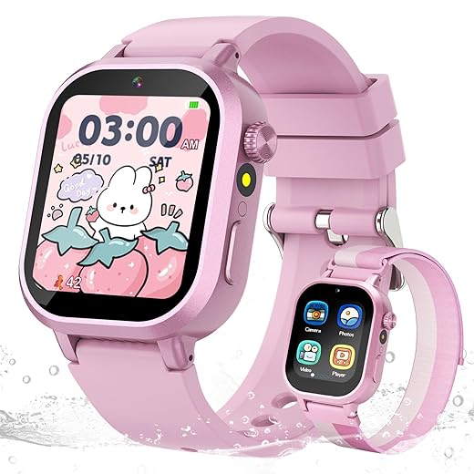 Kids Waterproof Smart Watch Girls Gift Age 3-12 with 39 Game HD Touch Screen Music Player Video Camera Pedometer Alarm Clock Birthday Gift for 6 7 8 9 Year Olds Pink