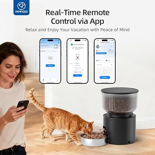 Miniatura 3 de PAPIFEED Juego de alimentador automático para gatos de 3 litros y dispensador de agua de 3 L, cuenco de acero inoxidable, alimentador WiFi para