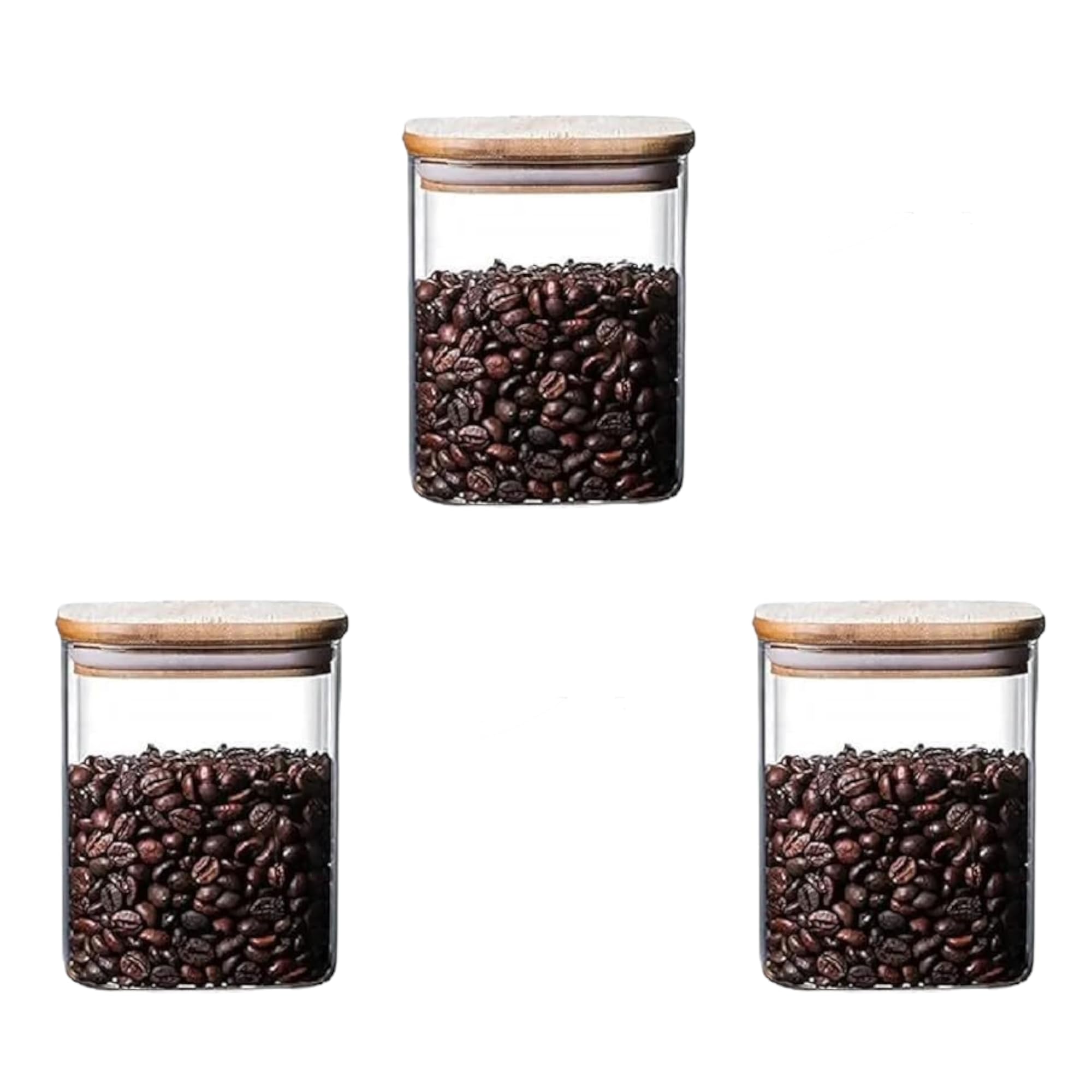 Jinelza270 ml glass jars with wooden lid glass jar set food storage containers Borosilicate Glass Jar Set/Suit for Sugar, Salt, Coffee, Tea, and Other Dry Food Storage (270ML SQUARE JAR, 3 PCS)